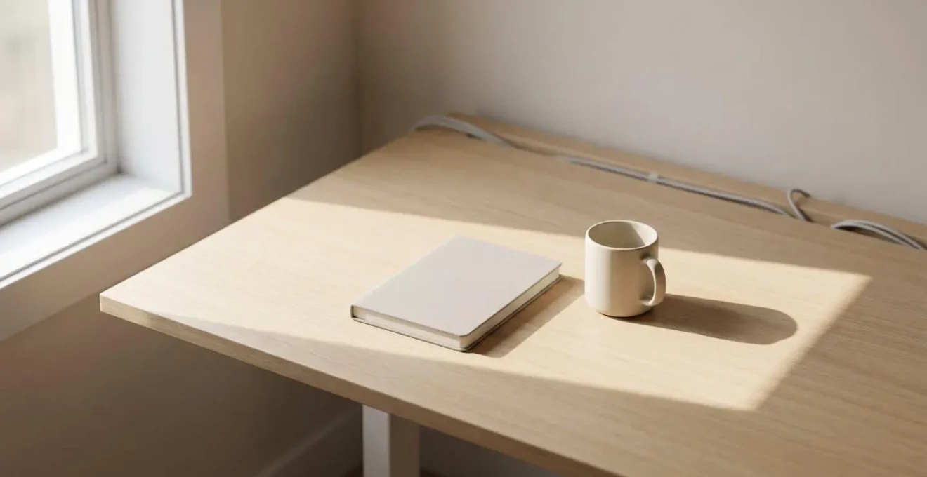 Desk positioned perpendicular to window demonstrating optimal natural light setup without screen glare