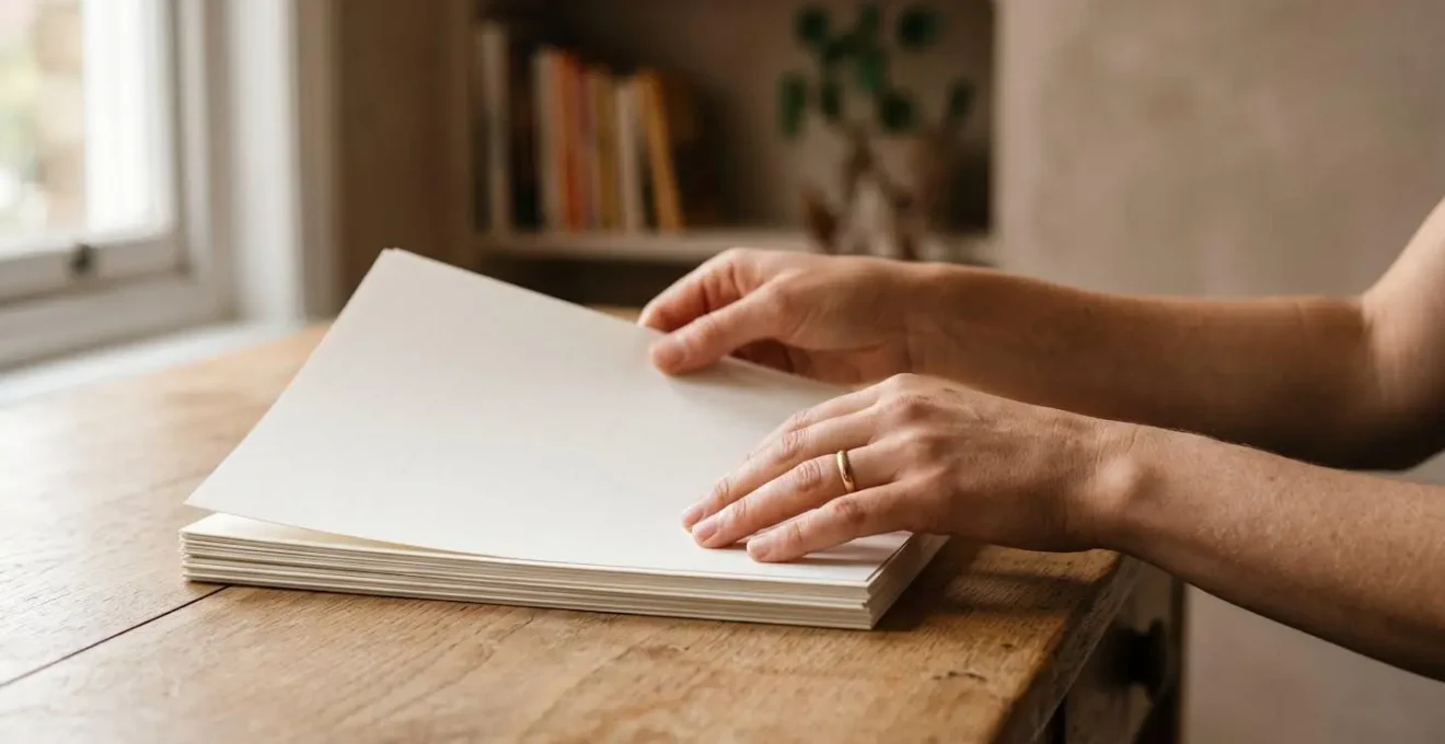 Medium shot showing human hands reviewing financial documents in natural light representing tax planning clarity