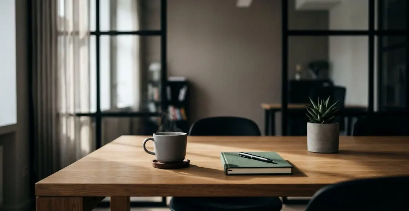 Professional workspace emphasizing focused work environment and mental clarity
