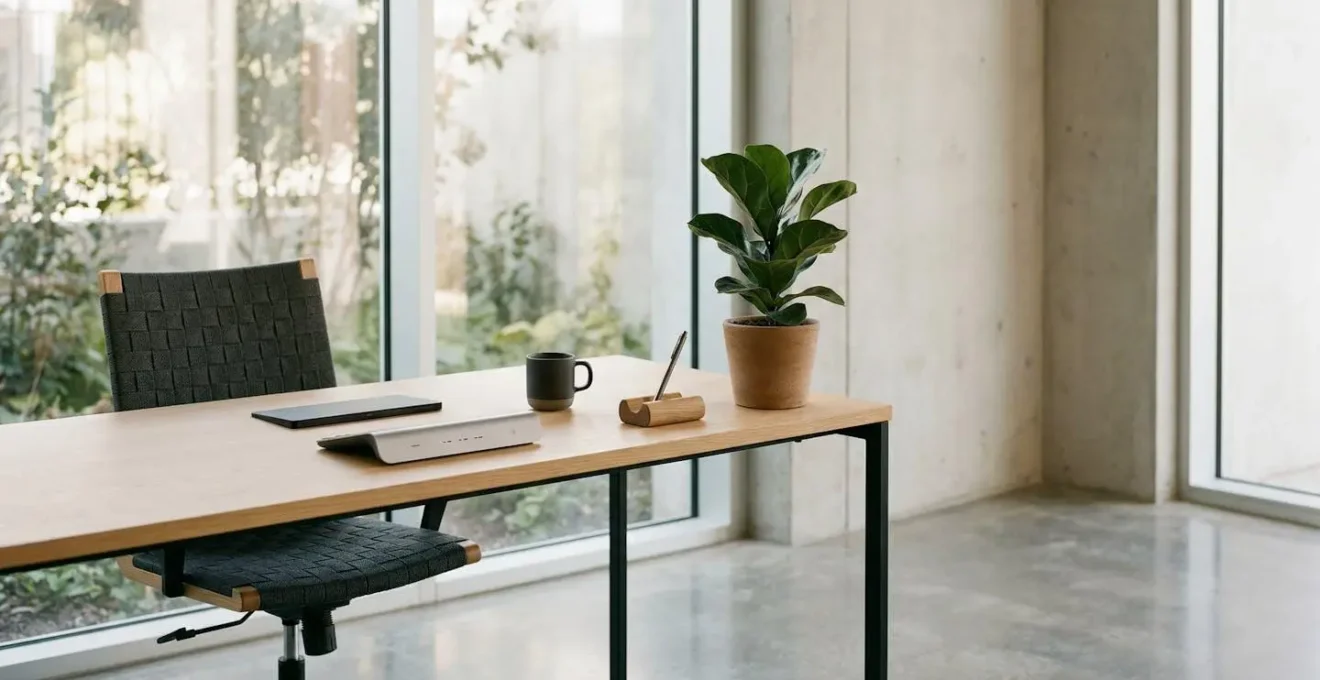 Modern business professional efficiently managing automated invoicing workflow on clean minimalist workspace