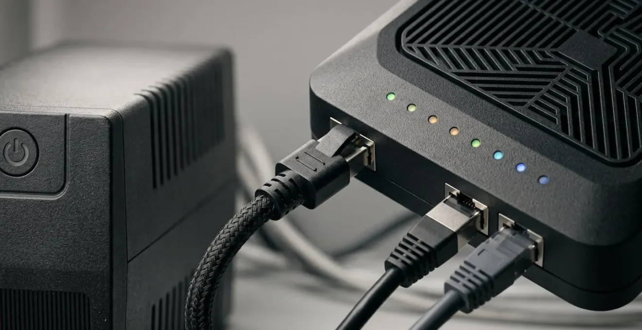 Compact smart home hub server with backup battery system in a clean home network installation