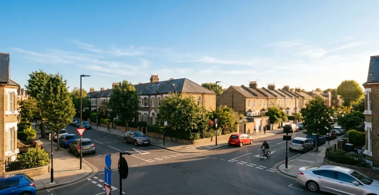 Urban traffic scene showing modern vehicles in a clean air zone context with decision-making elements