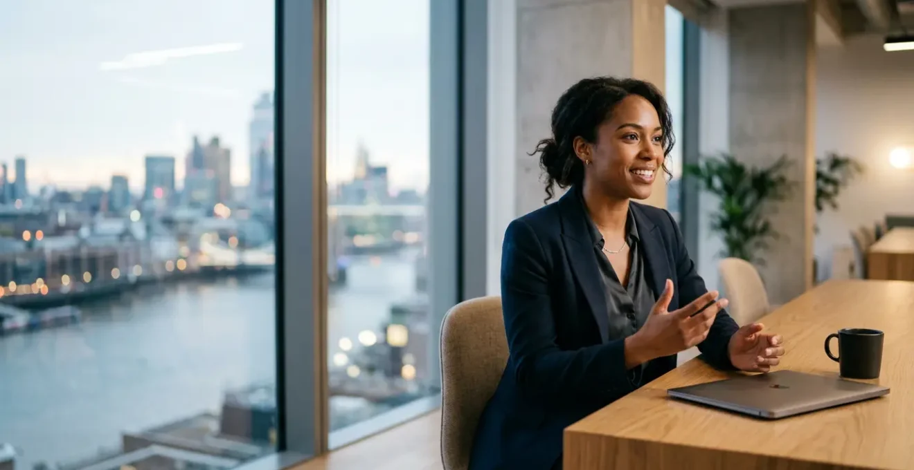 Modern finance professional in London transitioning into fintech career with digital technology elements