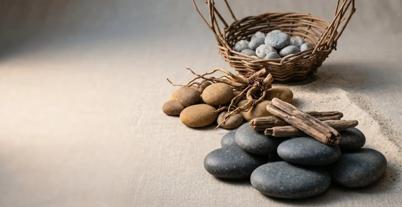 Abstract visual metaphor showing layered portfolio protection strategy with natural materials suggesting security and growth balance