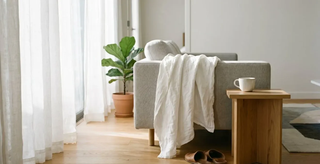 Cozy apartment interior mid-journey showing domestic comfort with fresh linens and morning light