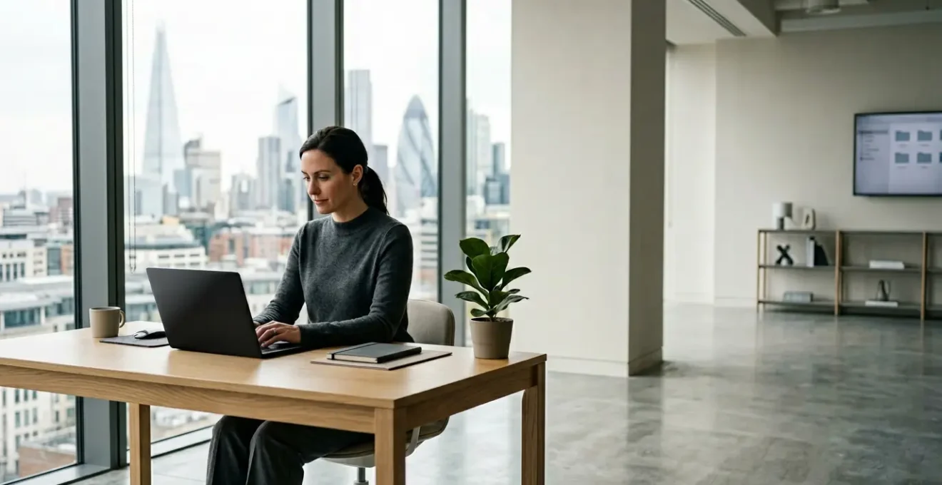 Limited company director reviewing digital tax compliance workflow in modern UK office environment