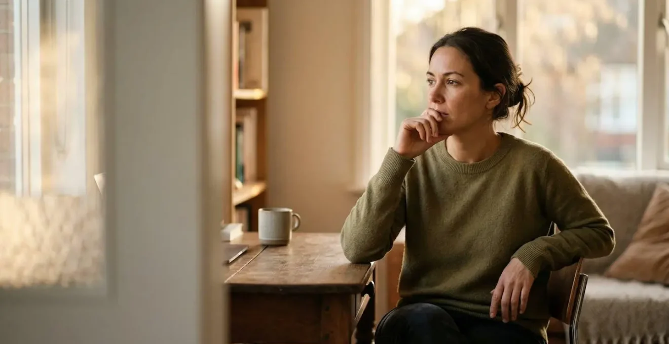 Parent contemplating childcare options while managing work responsibilities